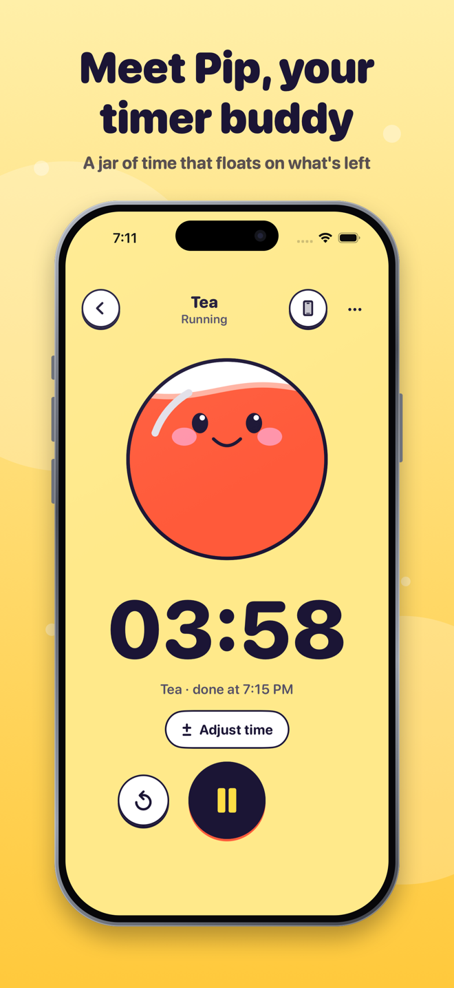 Pip app screenshot: Pip floats on your time
