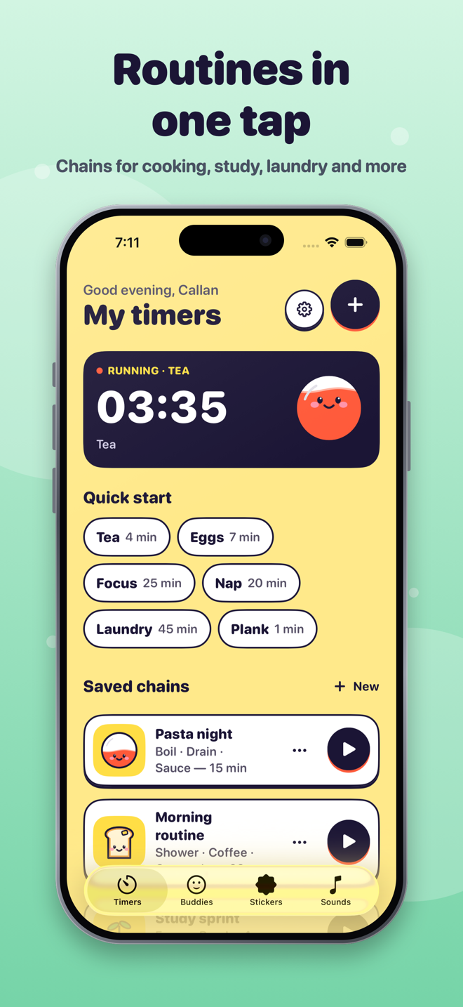 Pip app screenshot: Saved routines