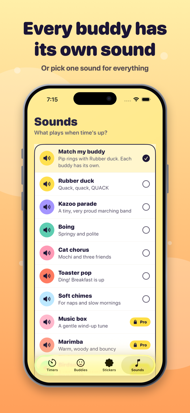 Pip app screenshot: Every buddy has its own sound