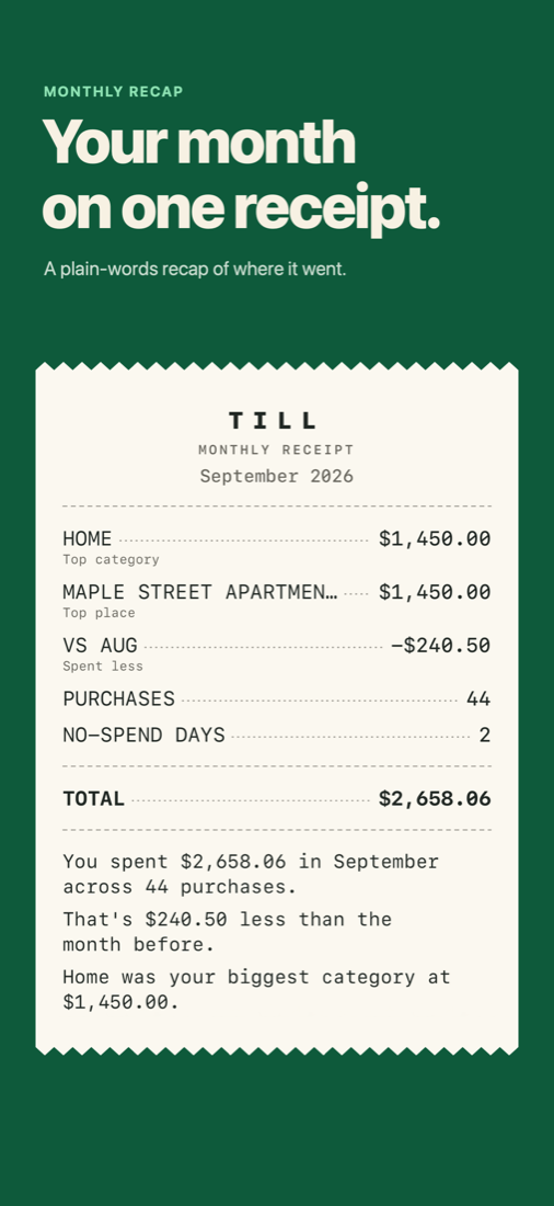 Monthly recap: your month on one receipt